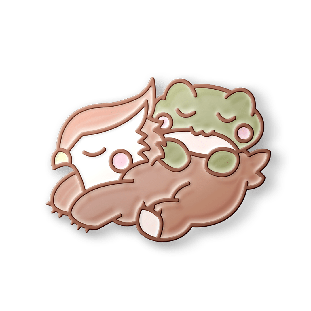 baby owl bear and banjo the frog enamel pin - cuddlecore