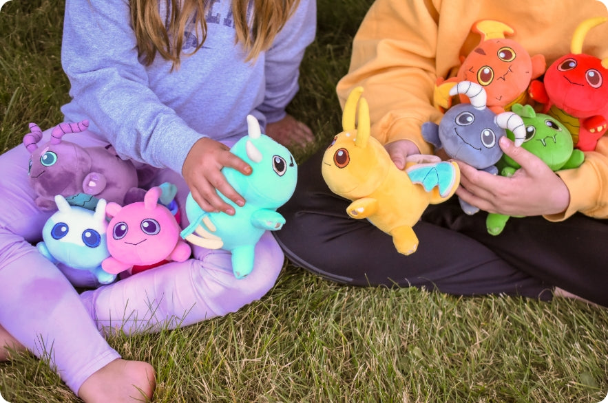 kids playing with plushies